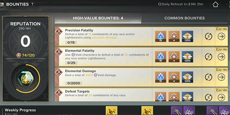 Daily Bounties Interface